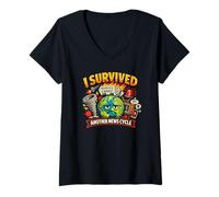 Women's I Survived Another News Cycle Funny Chaos V-Neck T-Shirt