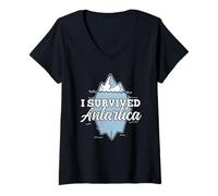 Womens I Survived Antarctica Continent Expedition Antarctica V-Neck T-Shirt