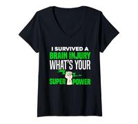 Womens I Survived Brain Injury Awareness TBI Brain Injury Survivor V-Neck T-Shirt