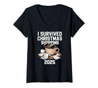 Womens I Survived Christmas Shopping 2025 Funny V-Neck T-Shirt