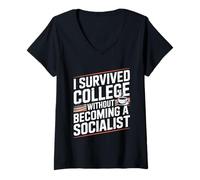 Womens I Survived College Without Becoming a Socialist Conservative V-Neck T-Shirt
