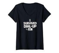 Womens I Survived Dial-Up Internet 80s 90s Kids Gen X V-Neck T-Shirt