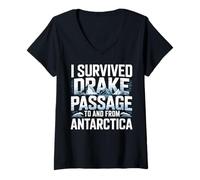 Women's I Survived Drake Passage to from Antarctica Survivor V-Neck T-Shirt