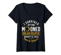 Women's I Survived Getting Mooned Solar Eclipse August 12 2026 V-Neck T-Shirt
