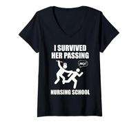 Womens I Survived Her Passing Nursing School Nurse V-Neck T-Shirt