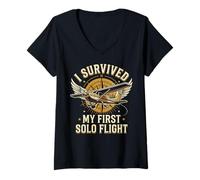 Women's I Survived My First Solo Flight V-Neck T-Shirt