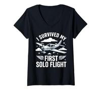 Women's I Survived My First Solo Flight V-Neck T-Shirt