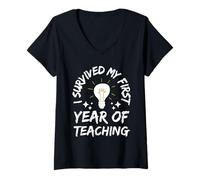 Womens I Survived My First Year Of Teaching Funny New Teacher joke V-Neck T-Shirt