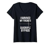Womens I Survived My Friend's Quadruple Bypass V-Neck T-Shirt