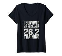 Women's I Survived My Husband’s Training Funny Marathon V-Neck T-Shirt