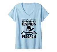Women's I Survived My Husband's Doctorate Program Vintage Funny PhD V-Neck T-Shirt