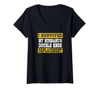 Women's I Survived My Husband's Double Knee Replacement V-Neck T-Shirt