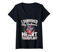 Women's I Survived My Husband's Heart Transplant V-Neck T-Shirt