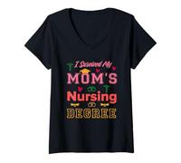 Womens i Survived My Moms Nursing Degree Graduation Nurse Graduate V-Neck T-Shirt