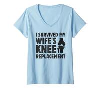 Womens I Survived My Wife’s Knee Replacement Knee Surgery Recovery V-Neck T-Shirt