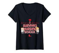 Womens I Survived Nursing School Funny Graduation V-Neck T-Shirt