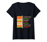 Women's I Survived Reading Banned Books Librarians Book Enthusiasts V-Neck T-Shirt