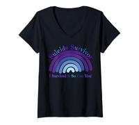 Womens I Survived Suicide So Can You Suicide Prevention Rainbow V-Neck T-Shirt
