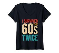 Women's I Survived the 60s Twice Funny Retro Vintage Style V-Neck T-Shirt