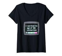 Women's I Survived The Age of 56k Connection: Funny Dial-Up PC Humor V-Neck T-Shirt