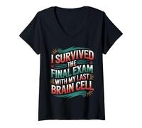 Womens I Survived The Final Exam with My Last Brain Cell |- V-Neck T-Shirt