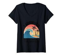 Womens I Survived The Great Hawaii Tsunami of 2025 - Retro Sunset W V-Neck T-Shirt