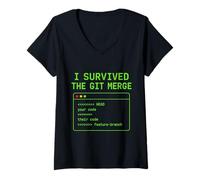 Women's I Survived The Merge Conflict Programmer Coding V-Neck T-Shirt