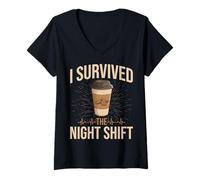 Womens I Survived The Night Shift V-Neck T-Shirt