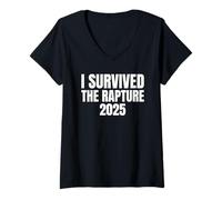 Womens I Survived The Rapture 2025 Funny Apocalypse End Times Joke V-Neck T-Shirt
