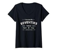 Women's I Survived The Seventies Twice 80th Birthday 70s Survivor 80 V-Neck T-Shirt