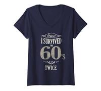 Womens I Survived The Sixties Twice Built in 60s 70th 60th Birthday V-Neck T-Shirt