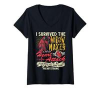Women's I Survived The Widow Maker Heart Attack Heart Disease V-Neck T-Shirt