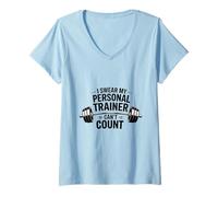 Womens I Swear My Personal Trainer Can’t Count Funny Gym Workout V-Neck T-Shirt