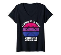 Womens I Swing Both Ways Violently With An Axe Bisexual LGBT Pride V-Neck T-Shirt