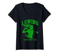 Womens I Swing Therefore I Am - Funny Saying Golf Lover V-Neck T-Shirt
