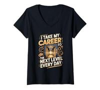 Women's I Take My Career to The Next Level Every Day Elevator V-Neck T-Shirt