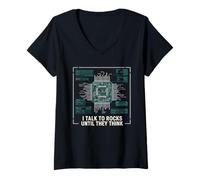 Women's I Talk to Rocks Until They Think CPU Programmer Coding V-Neck T-Shirt