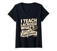 Women's I Teach Lacrosse Whats Your Superpower Coach V-Neck T-Shirt