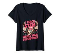 Women's I Teach STEM What's Your Superpower V-Neck T-Shirt