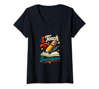 Women's I Teach Superheroes Classroom Teacher Humor V-Neck T-Shirt
