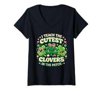 Women's I Teach The Cutest Clovers in Patch St Patrick's Day Teacher V-Neck T-Shirt