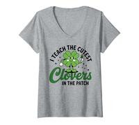 Women's I Teach The Cutest Clovers in The Patch Teacher Shamrock V-Neck T-Shirt