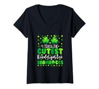 Women's I Teach The Cutest Kindergarten Patrick's Day Teacher V-Neck T-Shirt