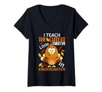 Womens I Teach The Cutest Little Turkeys in Kindergarten Thankful V-Neck T-Shirt