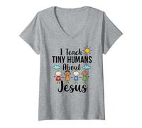 Women's I Teach Tiny Humans About Jesus : Religious Education Tutor V-Neck T-Shirt