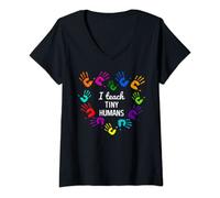 Womens I Teach Tiny Humans - For Preschool Teacher Of Tiny Humans V-Neck T-Shirt