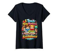 Women's I Teach Tiny Humans to Read Reading Teacher Humor V-Neck T-Shirt