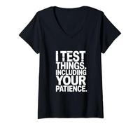 Women's I Test Things Including Your Patience Funny Tester V-Neck T-Shirt