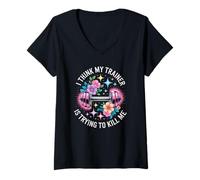 Women's I Think My Trainer is Trying to Kill Me Floral Women V-Neck T-Shirt