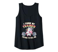 Womens I Think My Trainer Is Trying To Kill Me Unicorn Workout Tank Top